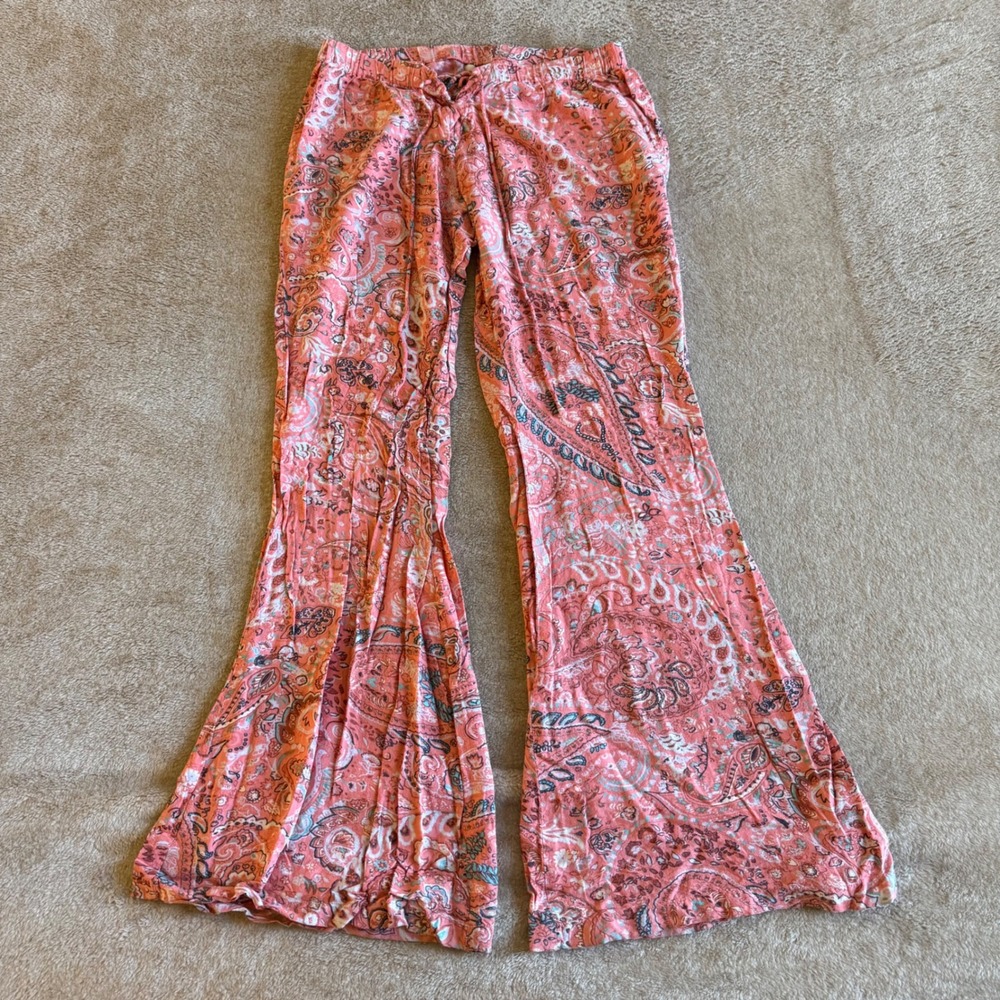 Billabong Designers Closet Pink Paisley Wide Leg Flare Pants Womens Medium